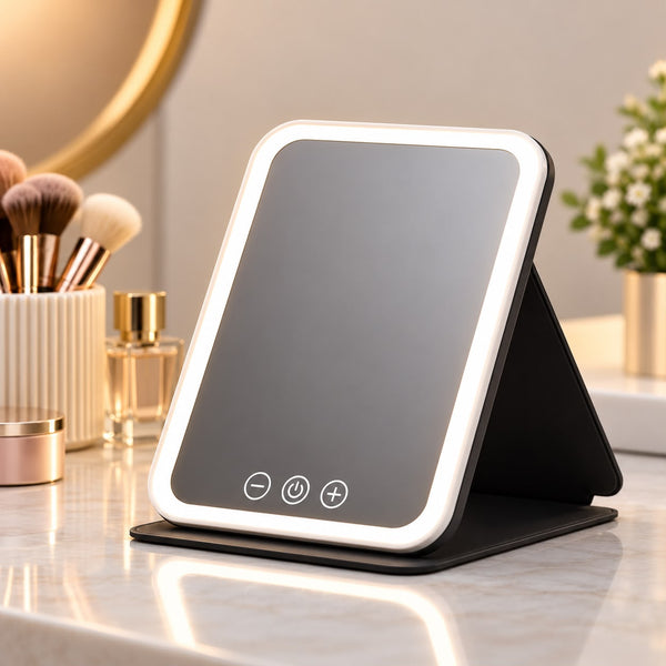Miroir Lumineux Lunearia — 3 couleurs de lumière, pliable et rechargeable