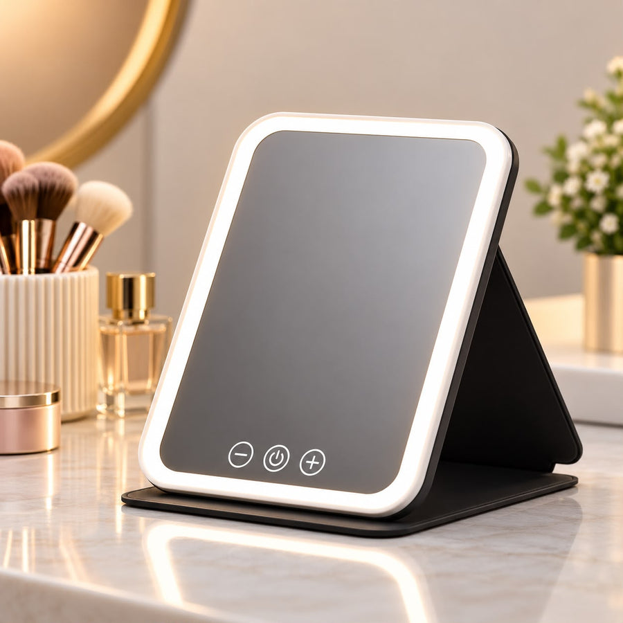 Miroir Lumineux Lunearia — 3 couleurs de lumière, pliable et rechargeable