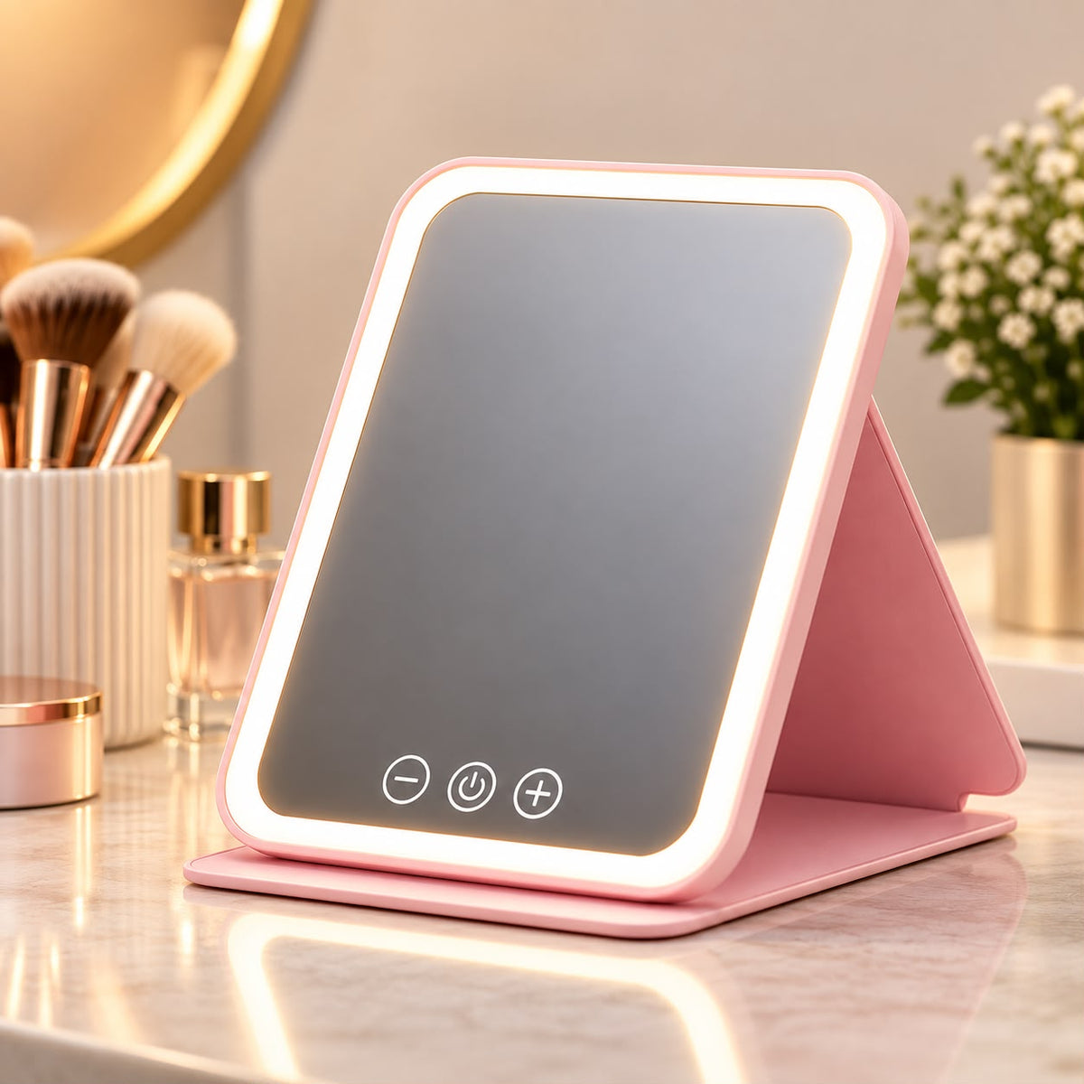 Miroir Lumineux Lunearia — 3 couleurs de lumière, pliable et rechargeable